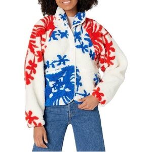 FP Movement Rocky Ridge White Red Blue Sherpa Fleece Jacket Size XS